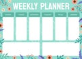 Flower Empty Weekly Planner Design with Blooming Flora Vector Template