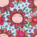 Flower face frame colorful seamless pattern