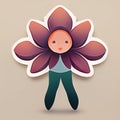 A flower with a face and legs. Man flower cartoon sticker. Stylized flower cute sticker. Digital illustration based on