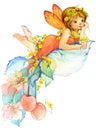 Flower Fairy. watercolor drawing Royalty Free Stock Photo