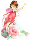 Flower Fairy. watercolor drawing Royalty Free Stock Photo