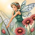 Flower fairy watercolor drawing with a cute girl Royalty Free Stock Photo