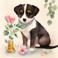 Flower Fields Forever - Watercolor Portrait of a Puppy Amongst Wildflowers
