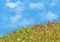 Abstract Watercolor art flowers Grass Flower fields summer with blue skies nature background illustration Royalty Free Stock Photo