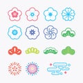 Flower and firework Icons flat Japanese kawaii style Icon. vertor