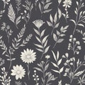 A flower and floral element seamless pattern, designed on a grey fabric background Royalty Free Stock Photo