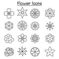 Flower, Floral icon set in thin line style