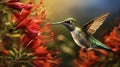 Graceful Hummingbirds Sucking Flower Honey Juice. Generative AI