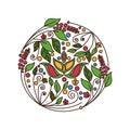 flower foliage round ornament. Vector illustration