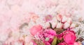 Flower frame, banner. Beautiful flowers background for wedding scene Royalty Free Stock Photo