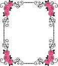 Flower frame border of pink roses with leaves and curls