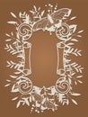 Flower frame cartouche for laser cutting. Vintage leaf border, antique style whirlwind, decorative element design for wedding and