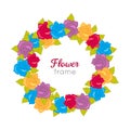 Flower Frame. Circle Wreath of Various Blossoms Royalty Free Stock Photo