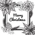 Flower frame drawing illustration for Merry Christmas`day. Royalty Free Stock Photo