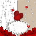 Flower frame. Floral border. Bouquet of red poppy and hearts