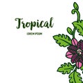 Flower frame and green leaves, poster tropical, on white background. Vector Royalty Free Stock Photo