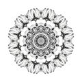 Flower fruit monochrome botanical vector mandala of ripe pomegranate is isolated on a white background. Decorative east element.