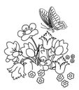Flower garden with butterfly coloring page Royalty Free Stock Photo