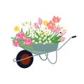 Flower Garden Cart With Early Spring Flowers. Floral Design Elements For Mother&#x27;s Day, Valentine&#x27;s Day, Birthday
