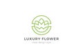 Flower Garden Floral Logo Circle shape design Linear Outline Luxury style. Cosmetics Fashion SPA Beauty salon Jewelry Boutique