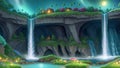 Flower Garden, Fountain, Waterfall and Mountain Nature View in Fantasy World Collection 1