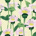 Flower garden seamless background vector pattern illustration in a abstract naive style. Colorful and textured design