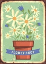 Flower garden vintage sign with potted plant