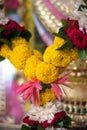 Flower garland at Hindu temple in New Delhi, India Royalty Free Stock Photo