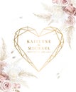 Flower geometric heart line art vector design frame. Wedding watercolor flowers Royalty Free Stock Photo