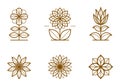 Flower in geometric linear style vector emblems set, blossoming flower hotel or boutique or jewelry logos collection, sacred