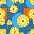 Flower, geometry background. Spring, summer flowers on patchwork background. Seamless template