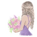 Flower Girl, young woman with flowers in her hands. Illustration for wedding cards, invitations