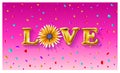 Flower Gold letter love balloons Valentines Day. I love you. Shine glossy metallic balloons background. Vector illustration EPS10