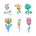 Flower graphic design. Vector set of floral elements with hand drawn flowers. Royalty Free Stock Photo