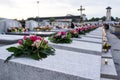 Flower on the gravestone in the memorial day. Royalty Free Stock Photo