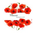 Flower greeting card with red watercolor poppies