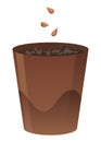 Flower growth stage in brown pot on white background. Vector illustration of phase sowing plant from seed