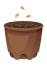 Flower growth stage in brown pot on white background. Vector illustration of phase sowing plant from seed