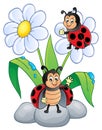 Flower and happy ladybugs theme image 1 Royalty Free Stock Photo