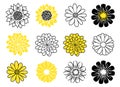 Flower head vector icon set. Daisy, sunflower and golden-daisy plants.