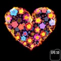 Flower heart in fire isolated on black background. Fire heart wi Royalty Free Stock Photo