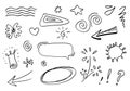 flower, hearts, abstract, ribbons, arrows and other elements in hand drawn styles for concept designs. Doodle illustration. Vector