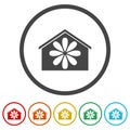 Flower house logo icons in color circle buttons Royalty Free Stock Photo