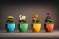 Flower house plants in colorful pots, illustration ai