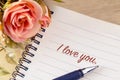 flower with I Love You greeting on note vintage style Royalty Free Stock Photo