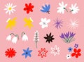 Flower icon collection. Flat cartoon vector illustration. Set of floral branch. collection of hand drawn floral elements Royalty Free Stock Photo