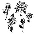 Flower icon. Set of decorative rose silhouettes. Vector rose