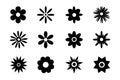 Flower icon silhouettes isolated on white background. Simple daisy flowers black silhouettes set. Flowers head symbol Royalty Free Stock Photo