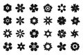 Flower icon silhouettes isolated on white background. Simple daisy flowers black silhouettes set. Flowers head symbol Royalty Free Stock Photo