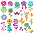 Flower icons. Cute spring garden flowers and nature elements for greeting cards, stickers, labels and tag, pretty Royalty Free Stock Photo